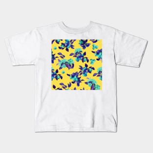 Watercolor small psy apple tree branch on yellow Kids T-Shirt